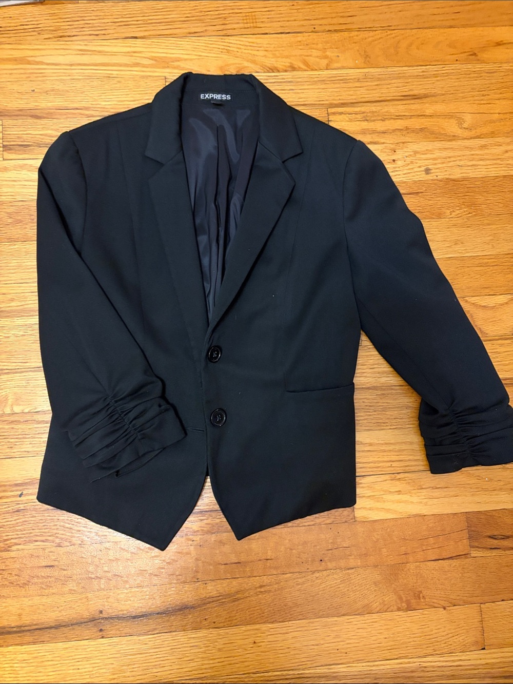 Express Black Women’s Tailored Blazer with Ruched Sleeves